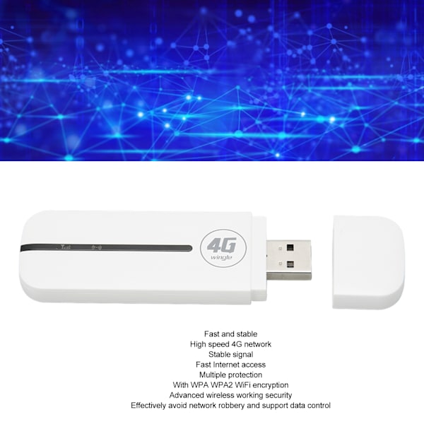 4G USB WiFi -modeemi Plug and Play - Nopea Mini Taskukokoinen USB WiFi -reititin Auton Ulkokäyttöön Valkoinen