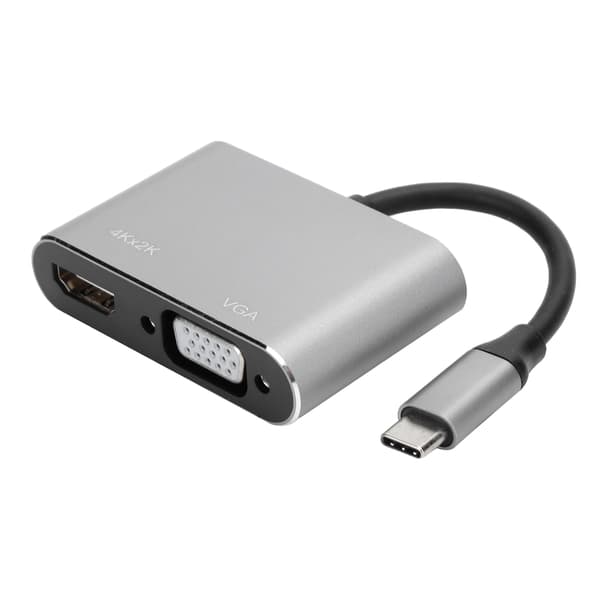 Adapter TypeC Hub til VGA HDMI DVI Displayport/3.1 Ethernet Converter Dock 4K Opløsning (Grå)