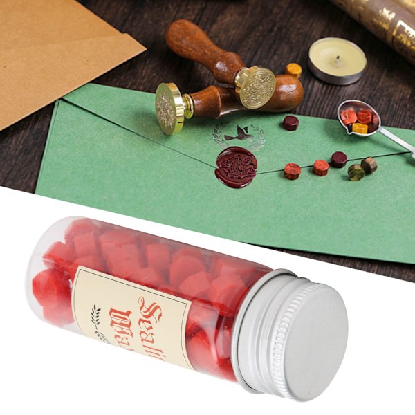 Oktangulær forseglingspærle flaske pakket voksforseglingsstempel DIY Kit til kuvertbreve Lysrød