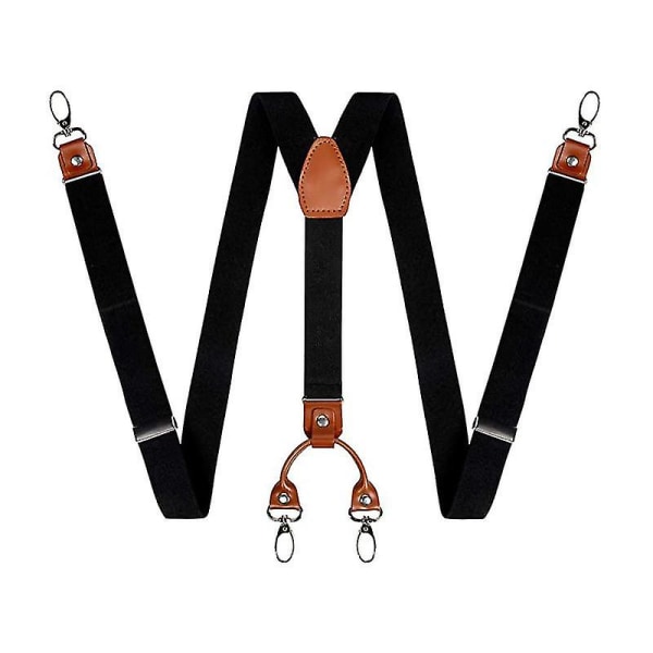 Y-formade breda, kraftiga hängslen för män med 4 metallklämmor justerbara elastiska remmar