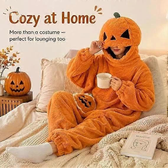 2026 Halloween græskar-pyjamas med plys og lanterne S