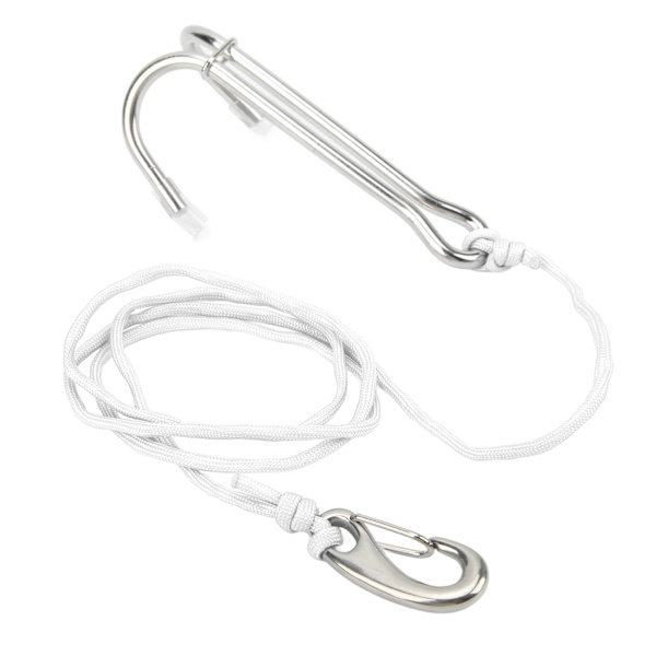 Dykkekroker i rustfritt stål Dobbel revkrok med spiralflettet lanyard for undervannsaktiviteter Dykkere Sikkerhet Hvit