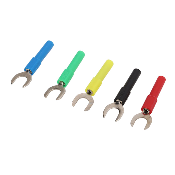 10 st gaffelspade Trådkontakter 5 färger 8 mm/0,3 tum Avstånd U Typ 4 mm/0,2 tum Tail Banana Jack hona Adapter för test