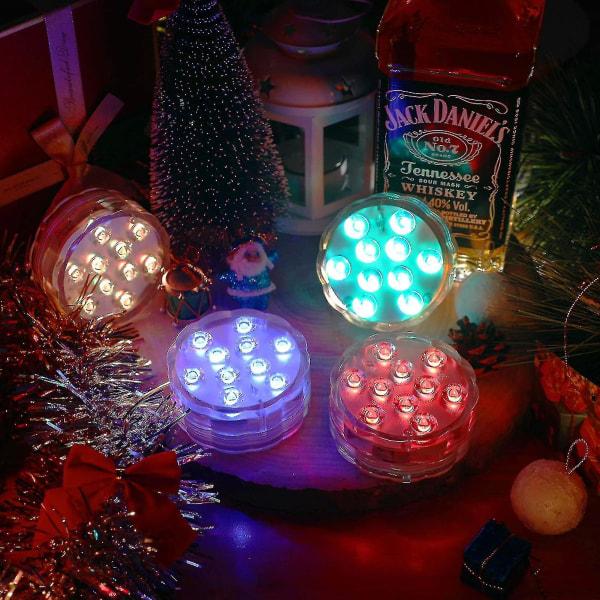 2-pak vandtætte nedsænkelige LED-lys med fjernbetjening, 10 perler, 16 farver, undervandslys