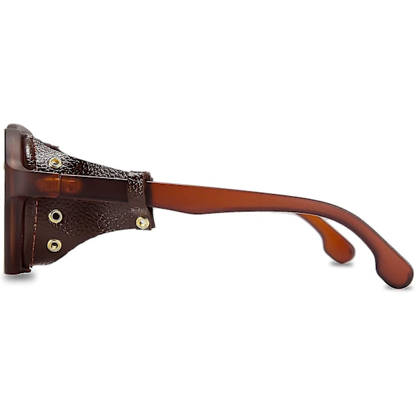 Steampunk Runde Solbriller Vintage Retro Briller Læderbeklædning Brun