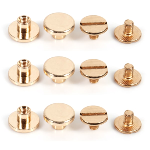 10 set 5/6,5/8 mm massiv mässingsknapp med skruvspik för nitbälte i läder DIY Guld