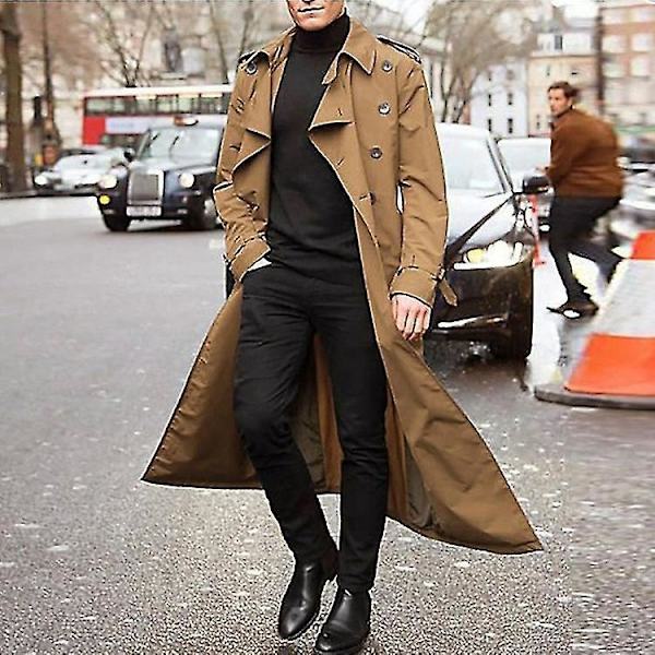 Mænds Sort Langt Lapel Business Trenchcoat 2XL