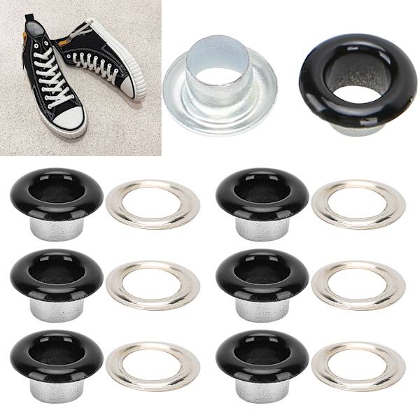 500 set Öljetspänne Metallic Grommet Skor Läderväskor DIY Craft Knapp Nitverktyg 4,5 mm Svart