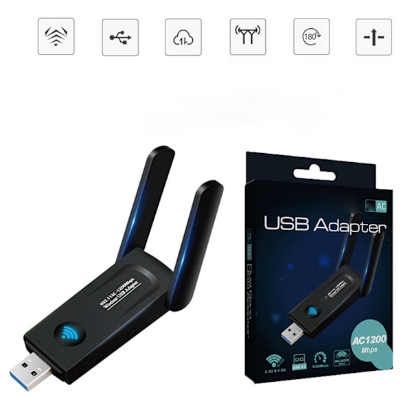 1200M Dual Band WiFi-adapter USB3.0-grensesnitt Plug and Play USB-nettverkskort for bærbar PC