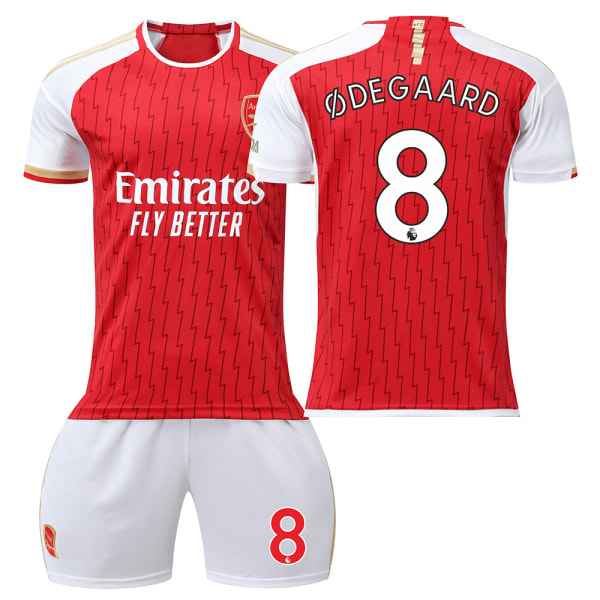 23-24 Arsenal hemma fotbollströja set 7 Saka 8 Odegaard 9 Jesus 11 Martinelli tröja + Fotbollsskydd Knäskyddsutrustning Topp + byxor XL NO.8