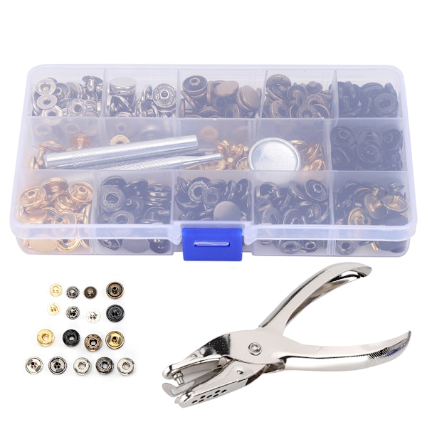 120 Set Snap Fastener Kit Läder 6-färgad metallknapp med tryckknappar Installationsverktyg 633#