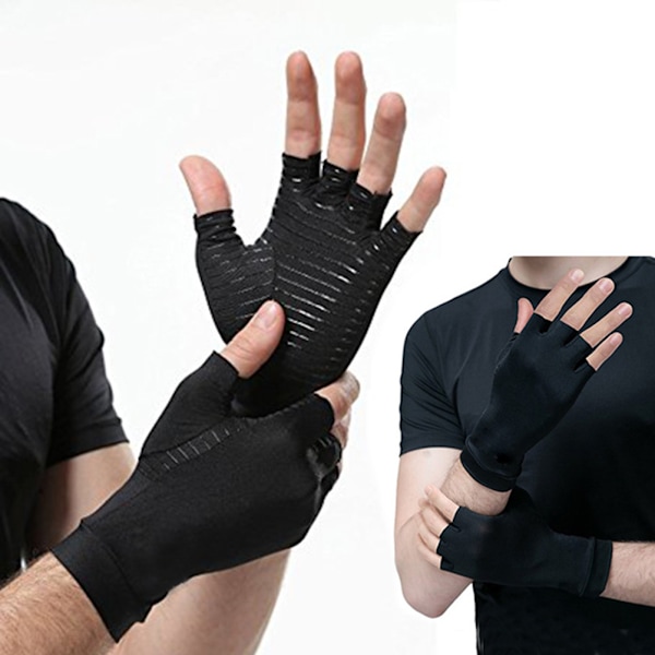 1 par kopparartrithandskar Kopparkompressionsartrithandskar Fingerless sporthandskar