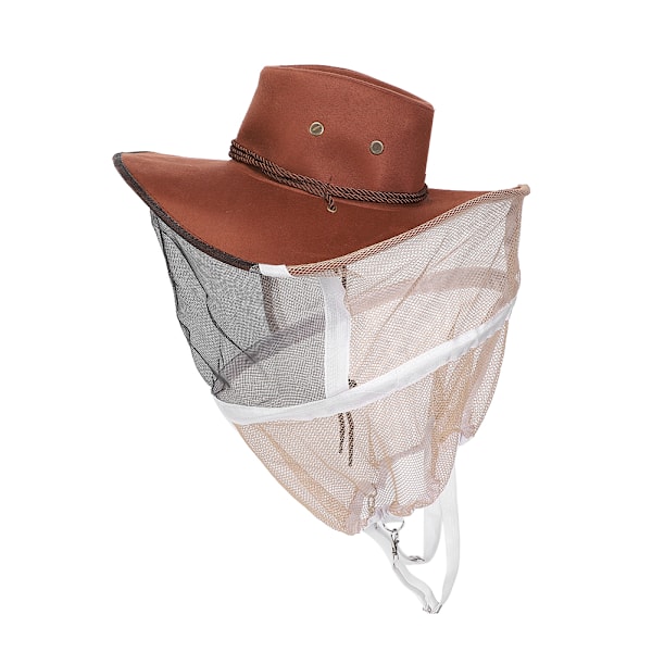 Cowboy Brun Röd 360° Säkert skydd Anti-bistickande myggbitande biodlare Skyddshatt med fästremstillbehör