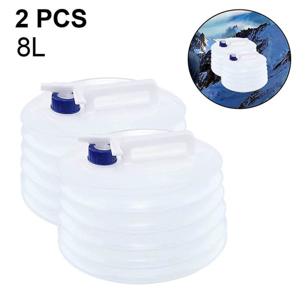 2 st hopfällbar vattenbehållare, premium bärbar vattenförvaring 8L