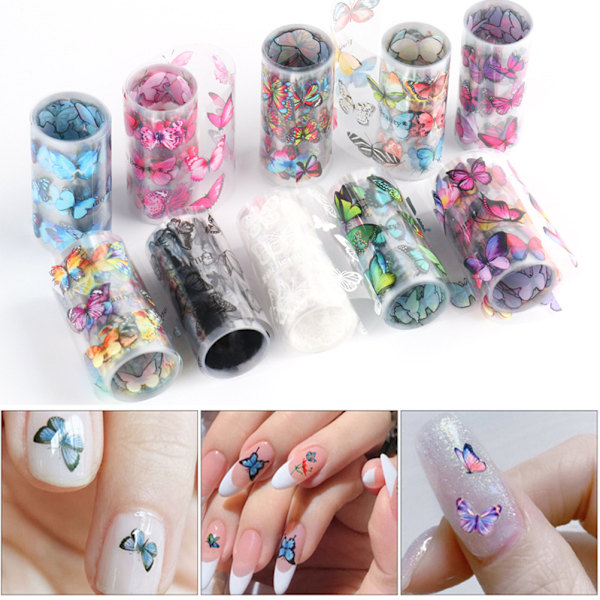 10 ruller Nail Foil Transfer Sticker Butterfly Nail Foils Nail Art Stickers DIY Negledekorasjon