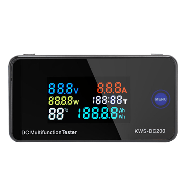 KWS DC200 10A Volttimittari Amppeerimittari DC 8‑120V 0‑10A LCD-värikäyttöliittymä 7 in 1 Monitoiminen DC-mittauslaite 10A virta-anturilla