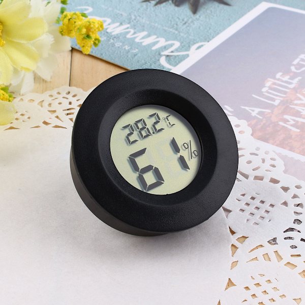 Hilitand Digital Cigarr Humidor Hygrometer Termometer Black Round Face Lagererbjudande