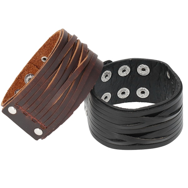 2 stk Punk Armbånd Vintage Håndvevde Flettede Rock Gotiske Mansjettarmbånd i Kunstlær
