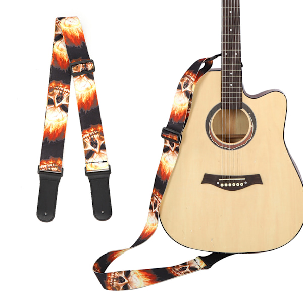 Läderaxelrem Gitarrdelar Flame-Skull-Patern Print-Type Justerbar längd
