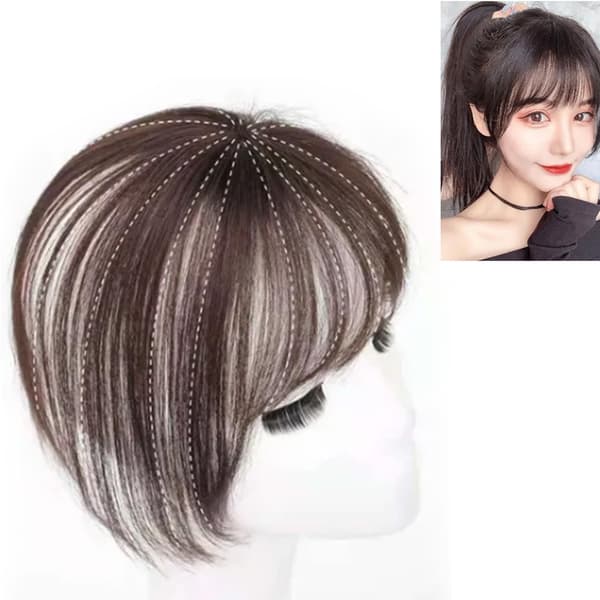 Bangs Hårklämma Verklighetstrogna Kompatibel medfina ansiktskontur 3D Real Human Hair Bangs Mörkbrun
