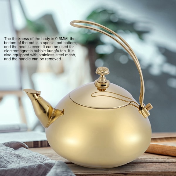 Klassinen 1,5 litran ruostumattomasta teräksestä valmistettu teekannu induktioliesi vedenkeitin nopea vedenlämmityskeitin (kulta)