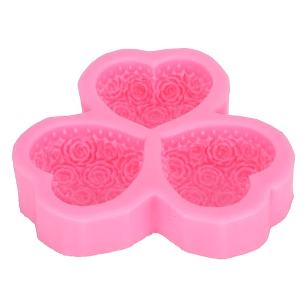 DIY Silikonform 3-hulrom Hjerteformet Roseblomst Sjokolade Fondant Såpe Aromaterapi Gips
