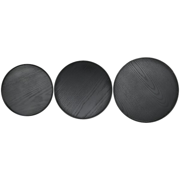 3st/set 30cm 27cm 24cm Diameter Rund Svart Träbricka Bordsservis Dessert Fruktbricka för Home Hotel