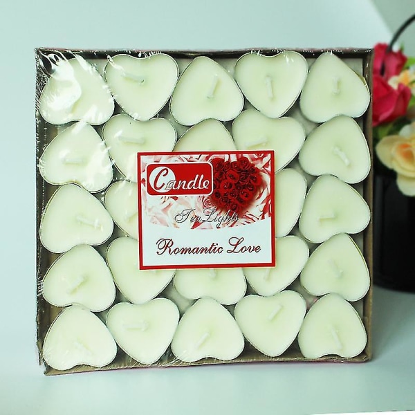 Velsignet 50 stk/æske Love Heart fyrfadslys Røgfrit stearinlys Valentine Forslag Gave|lys white