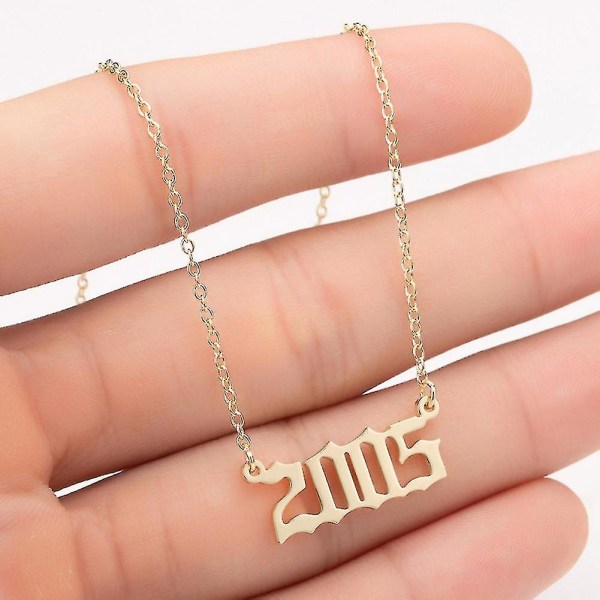 1980-2019 Fødselsår nummer Charm vedhæng rustfrit stål kæde halskæde smykker Golden 2005