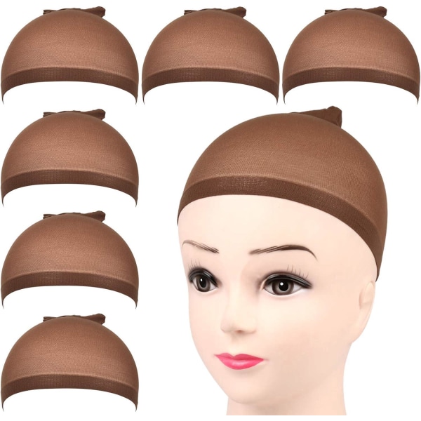 6 Mørkebrune Elastiske Nylon Parykk Caps - Elastiske Nylon Parykk Caps, Brun Unisex Hårhette Parykk Hårhette for kvinner Makeup