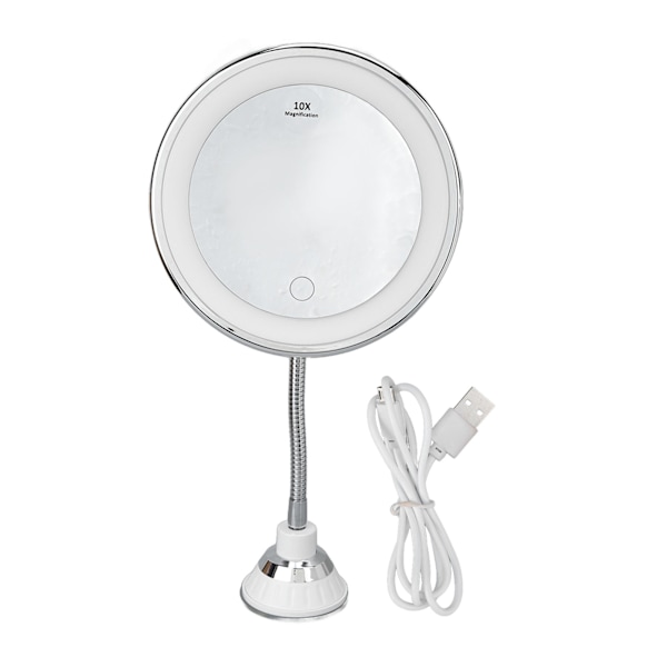 LED-sminke spejl 10x forstørrelse Justerbar lysstyrke Tre lysfarver Sugkopdesign sminke spejl