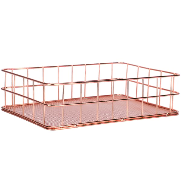 Trådkurv Organizer Metal Opbevaringsbakke til husholdningscomputerorganisation (rosaguld)