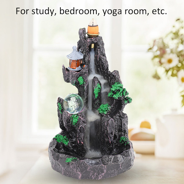 Unik Mountain Water Backflow Rökelsebrännare Hållare Hem Harts Ornament Hantverk med LED Ball