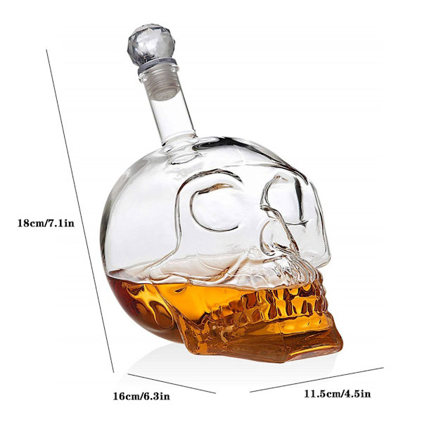 Skeleton Head Decanter 1000ml Glaskaraff Whisky Karaff med propp