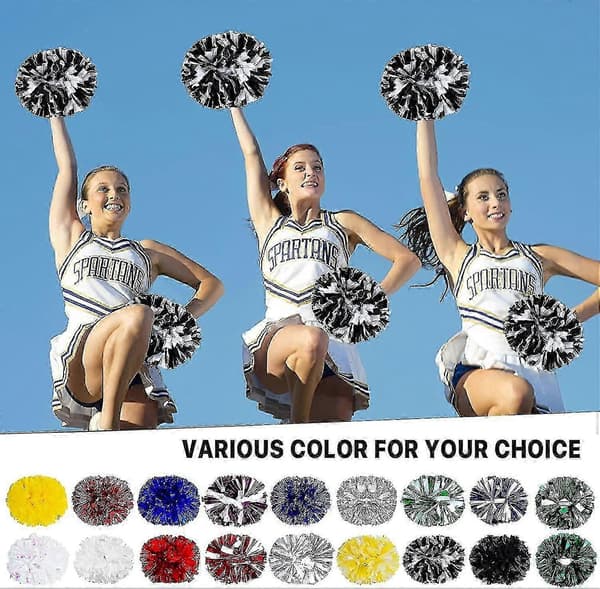 4 stk. cheerleading-pomponer til cheerleader-kostume til kvinder, 2 par cheer-pomponer Black White
