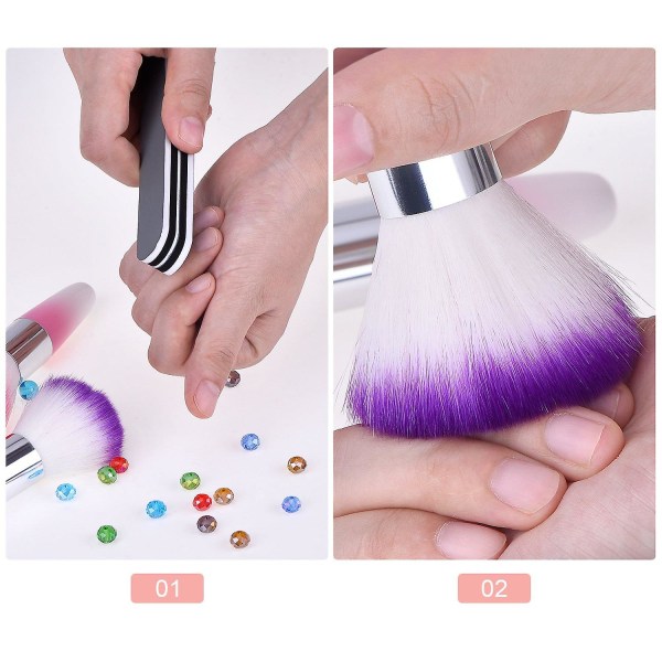 2 stykker Soft Nail Art Dust Remover Pulver Brush Cleaner For Akryl og Makeup Powder Blush børster (rosa, lilla)