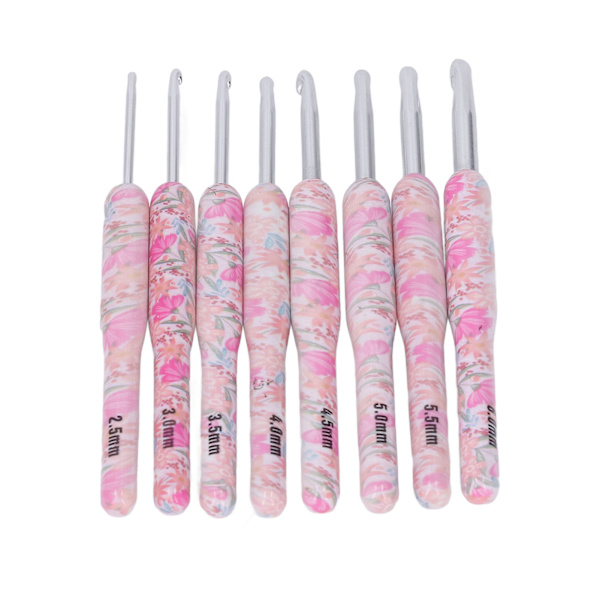 8 st Virknål Set Utskrift Aluminium Hantverk DIY Färgglad virknål Ergonomisk sticknål för stickare för sömnad Smash Flower