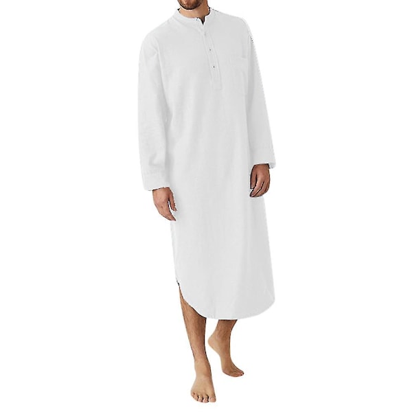 Soft Cotton Mens One-piece Hooded Sleepshirt Nightgown Pajamas White