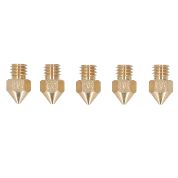 5 st 3D-skrivare Extruder Munstycke M6 Hög värmeledningsförmåga Mässing Hot End Munstycke för CR10 1,75 mm Filament 0,8 mm