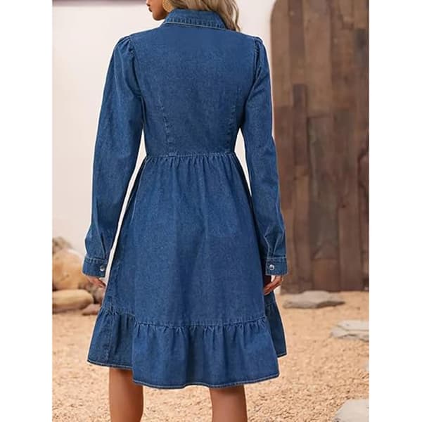 【NX】Kvinnors Flowy Denimklänning, Swing Ruffle Klänning L
