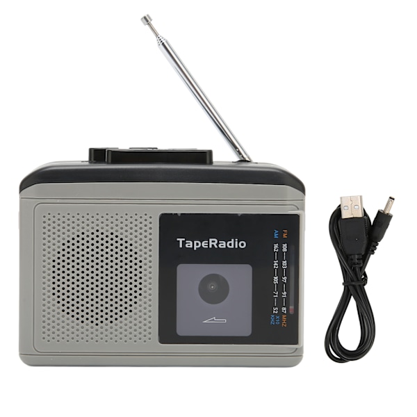 Bärbar Kassettbandspelare AM FM Radio Bandspelare Stöder 2 Strömförsörjningsmetoder Svart Grå