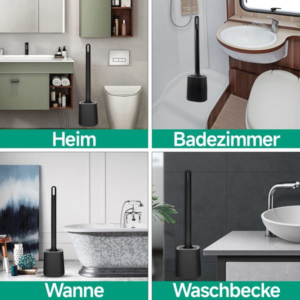 WC-harja 3-in-1-harjaspäällä, silikoninen WC-harja, WC-harja black