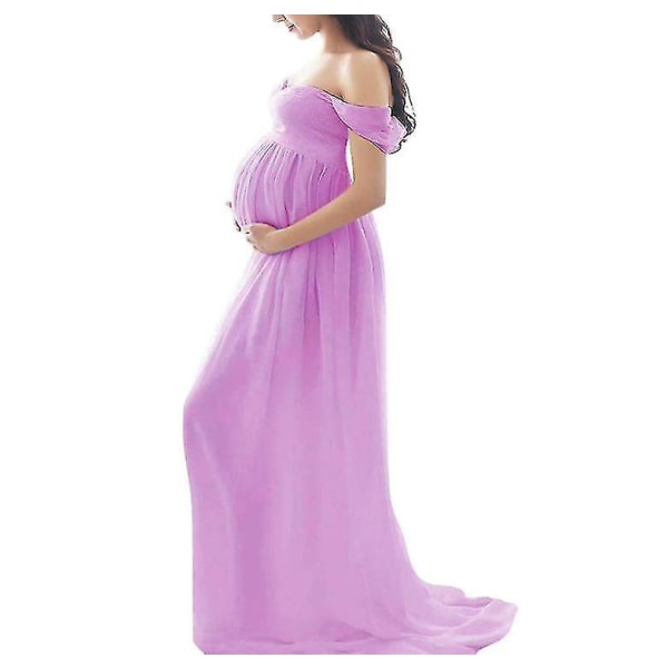 Kvinder off Shoulder Langærmet Graviditetskjole til fotografering Graviditetskjole til fotoshoot purple S
