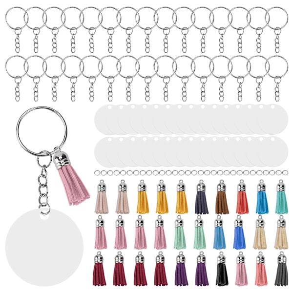 30 set DIY handmålad akryl nyckelring Tomma cirklar Nyckelring tofs set med hoppringar