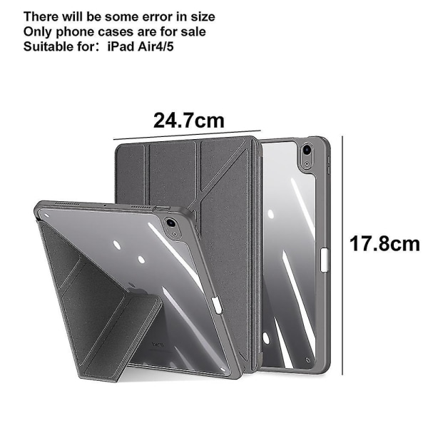 Case kanssa yhteensopiva Ipad Air4/5 10.9, irrotettava case , läpinäkyvä cover grey
