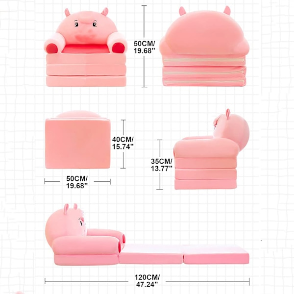2-in-1 taittuva lasten sohva Tyyny Plush-sohva Söpö sohva lapsille