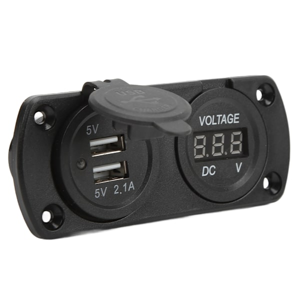 Hurtig biloplader spændingsmåler Dobbelt USB 12‑24V Vandtæt 2,1A udgang Universal til motorcykler både