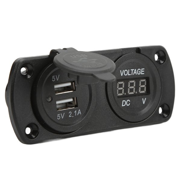 Nopea autolaturi jännitemittari Kaksois-USB 12‑24V Vedenpitävä 2,1A ulostulo Universaali moottoripyörille veneille