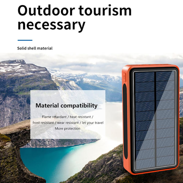 Solar Power Bank Utomhus Vattentät Stor kapacitet 50000 mah Bärbar trådlös laddare Dropproof Power Bank med LED-ljus och 4 USB-portar