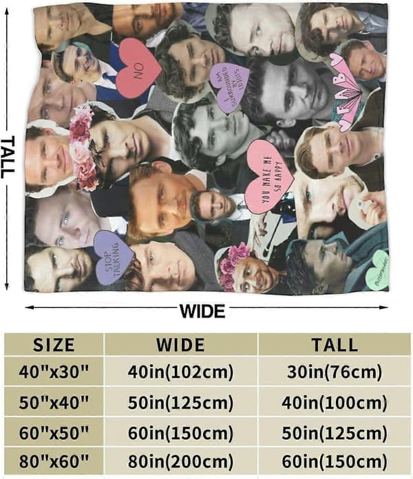 Fleece tæppe til sofalejr, superblødt let og hyggeligt luksus flanneltæppe, Benedict Ben Cumberbatch fluffy plyssofatæppe til 50x40in 125x100cm